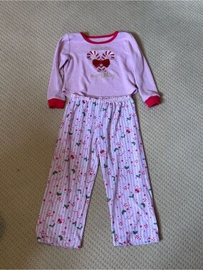 Girls' Light Pink Candy Cane Holiday Pajama Set